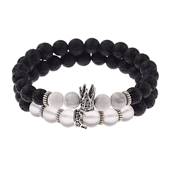 Jewelry - Natural Stone Couple Bracelet Set of 2 Black White